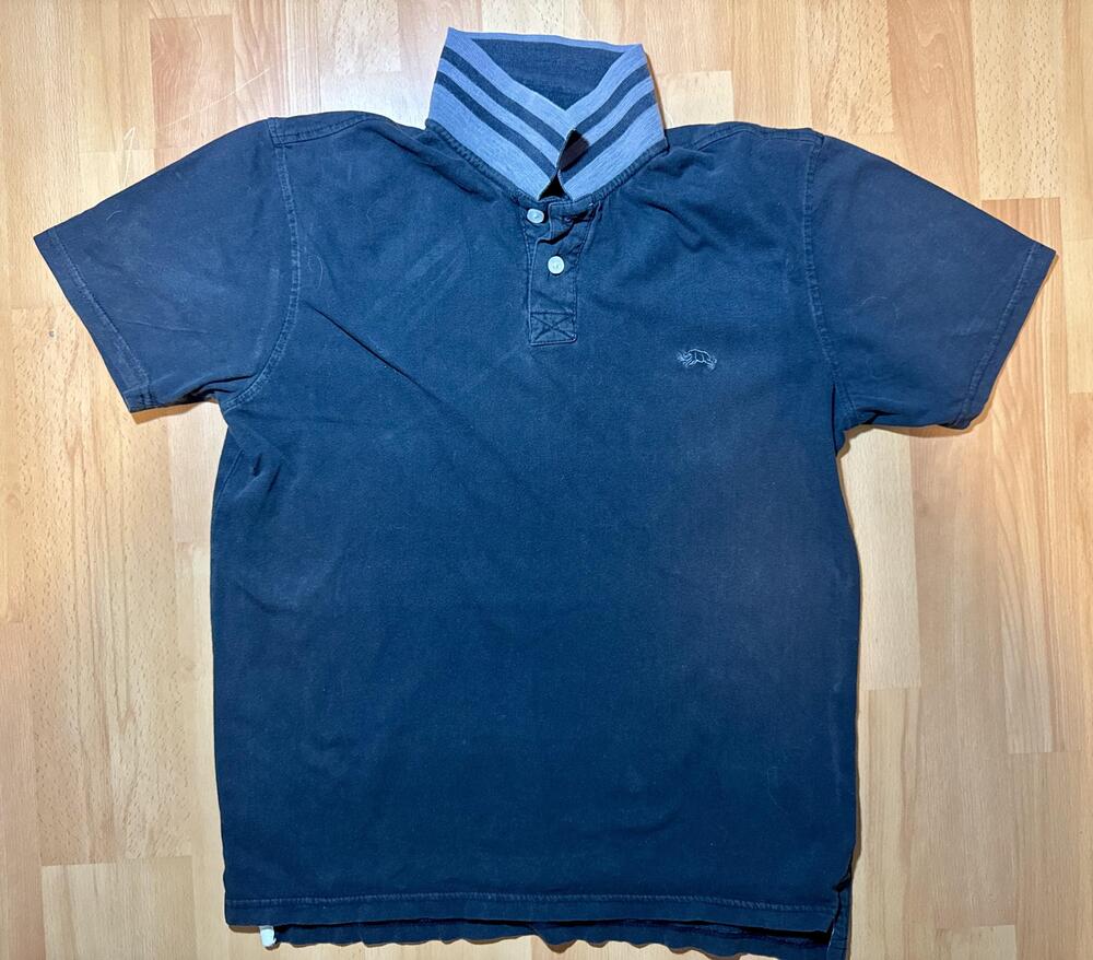 American Rag Polo Shirt Mens Medium Navy Blue Striped Collar Short Sleeve Casual
